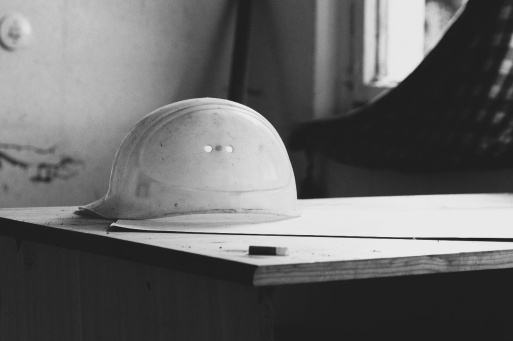Construction helmet on a table